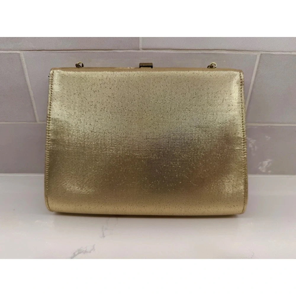 Vintage Evening Clutch Bag Womens Small Gold Fair Metallic Chain Strap Formal